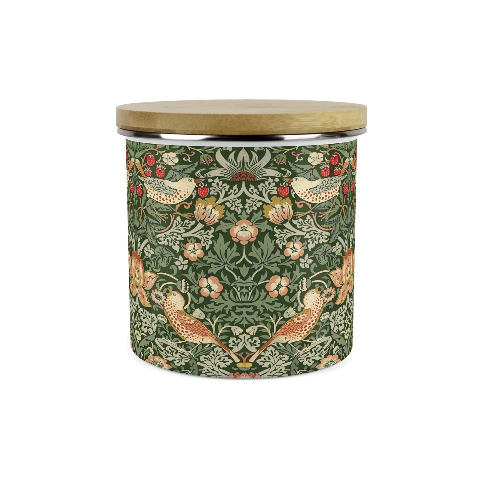 Forest Green Strawberry Thief Canister - William Morris Kitchen Storage Gift