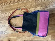 ILI New York NEW Leather Color Block Purse Drawstring Shoulder Multicolor Bright