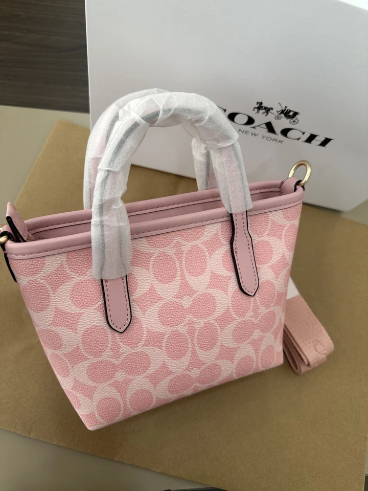 Mini bolso de mano en lona exclusiva, dorado/rosa en polvo, nuevo entrenador Foto 3 de 4