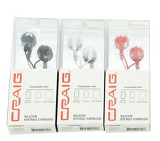 Craig 3pc In-Ear Wired Ear Buds, Assorted Colors 3 Pairs 