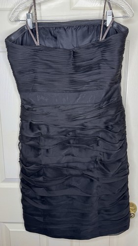Mujer ML MONIQUE LHULLIER Dama de honor Negro Acanalado Gasa Vestido Sin Tirantes Talla 12 - Imagen 2 de 4