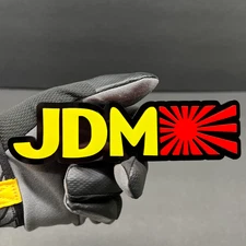 (2PC) "JDM" Emblems YELLOW TEXT "JDM" RED SUN 3D Acrylic Fender/Grill/Tailgate