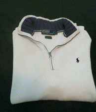 VTG 90s Polo Ralph Lauren XL Quarter Zip Cotton Cable Knit Sweater Cream Ivory