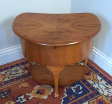 Vintage 1950's Walnut Two Tier Kidney Shaped Sewing Box  Lift Up Lid