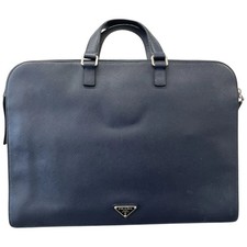 Prada Men's Plaque Logo Briefcase Bag Navy
