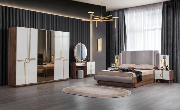 Schlafzimmer Set Bett 2X Nachttisch Kleiderschrank Design Luxus 5Tlg Neu-image