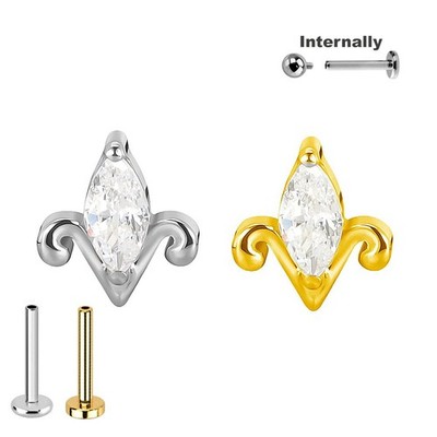 1,2mm Titan Labret Lilie Blüte mit Kristall Ohr Helix Lobe Piercing Gold Silber
