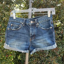 BDG Cotton Blue Denim Cut-Off Jean Shorts Buttonfly Tom Girl 24 raw hem