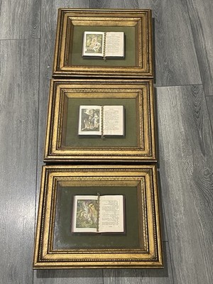 3 Vintage Framed Books King Lear & Hamlet Shakespeare Gold Shadowbox Velvet