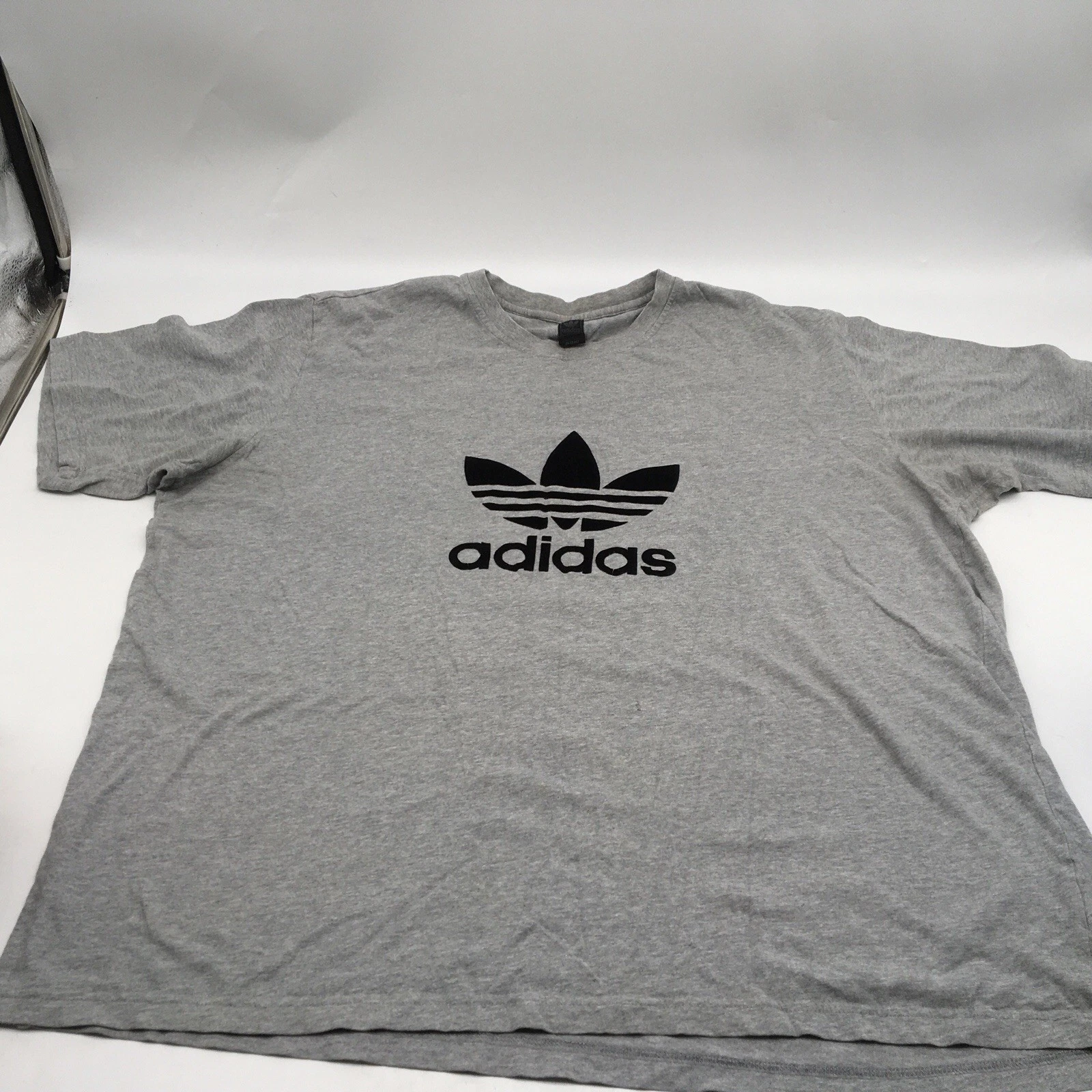 Y2K Adidas Trefoil Velvet Logo Mens 3XL T-Shirt Grey Short Sleeve Cotton READ