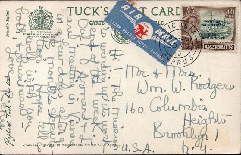 1960? British Cyprus Postcard - Nice Airmail Etiquette - Nicosia Cancel