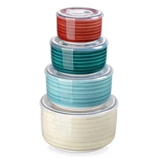 Ceramic Serving Bowls With Lids Set of 4, Airtight Nesting Bowls for Food Sto...