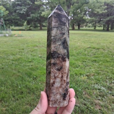Black Coffee Chocolate Opal  Crystal Tower Point Mocha Marbled Flash 7.5in Tall 