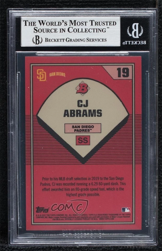 BAS 2021 Topps 1989 Bowman X Keith Shore Green Foil /89 CJ Abrams BGS Authentic - Image 2 of 2