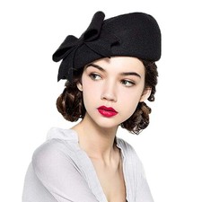 French Berets Caps Bowknot for Women Wool Beret Winter Cap Vintage Fascinator...