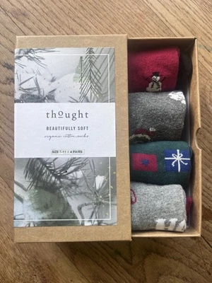 BNWT Thought Christmas Socks Organic Cotton Gift Box Set of 4 RRP£24.95 Sz 7-11