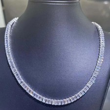35 Ct Lab Created Emerald Cut Diamond Tennis Necklace 14K White Gold Plated 18"