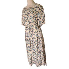Vintage Carol Anderson Dress Sz 14 Pastel Floral Print Rayon Tie Back Cottage