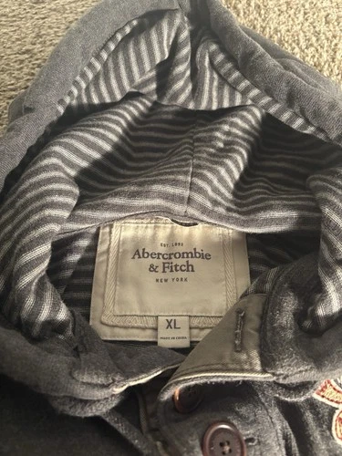 Abercrombie & Fitch Muscle New York Men XL Fleece Hooded Jacket Heather Grey image 2