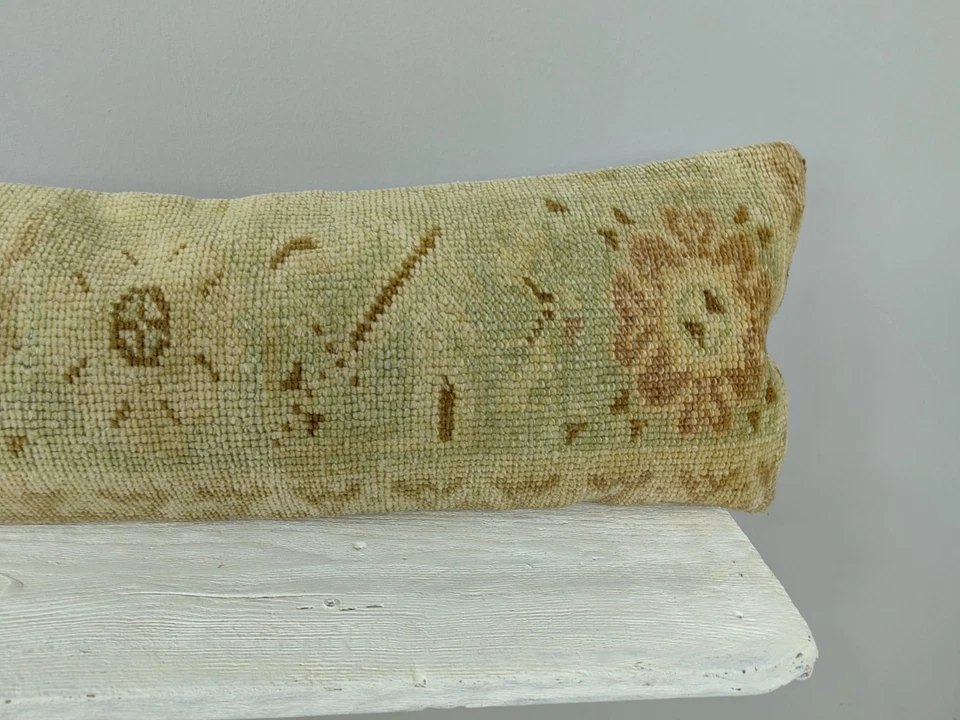 12x48 Long Lumbar Pillow Cover Turkish Vintage Rug Handmade Wool Cushion - Image 2 of 4