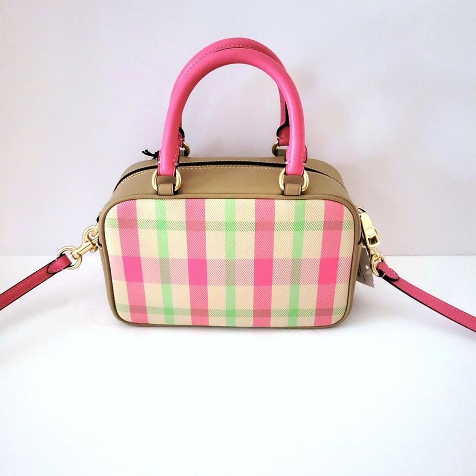 Bolso de mano Coach CBI90 bandolera de lona a cuadros de cuero pequeño rosa multi Foto 4 de 4