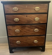 4 Drawer Chest of Drawers Black Frame Brown Wood Fronts Brass Bail Pull Handles