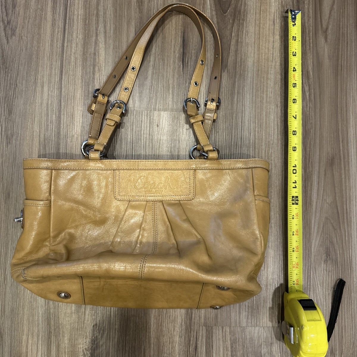 バッグ COACH Tote Bag A4 handbag leather y2k COACH Y2K 2009 Tan Pleated Gallery Tote Leather Shoulder Purse Bag