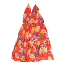 VICI Floral Tiered Maxi Dress M Orange Pink Tropical Sundress