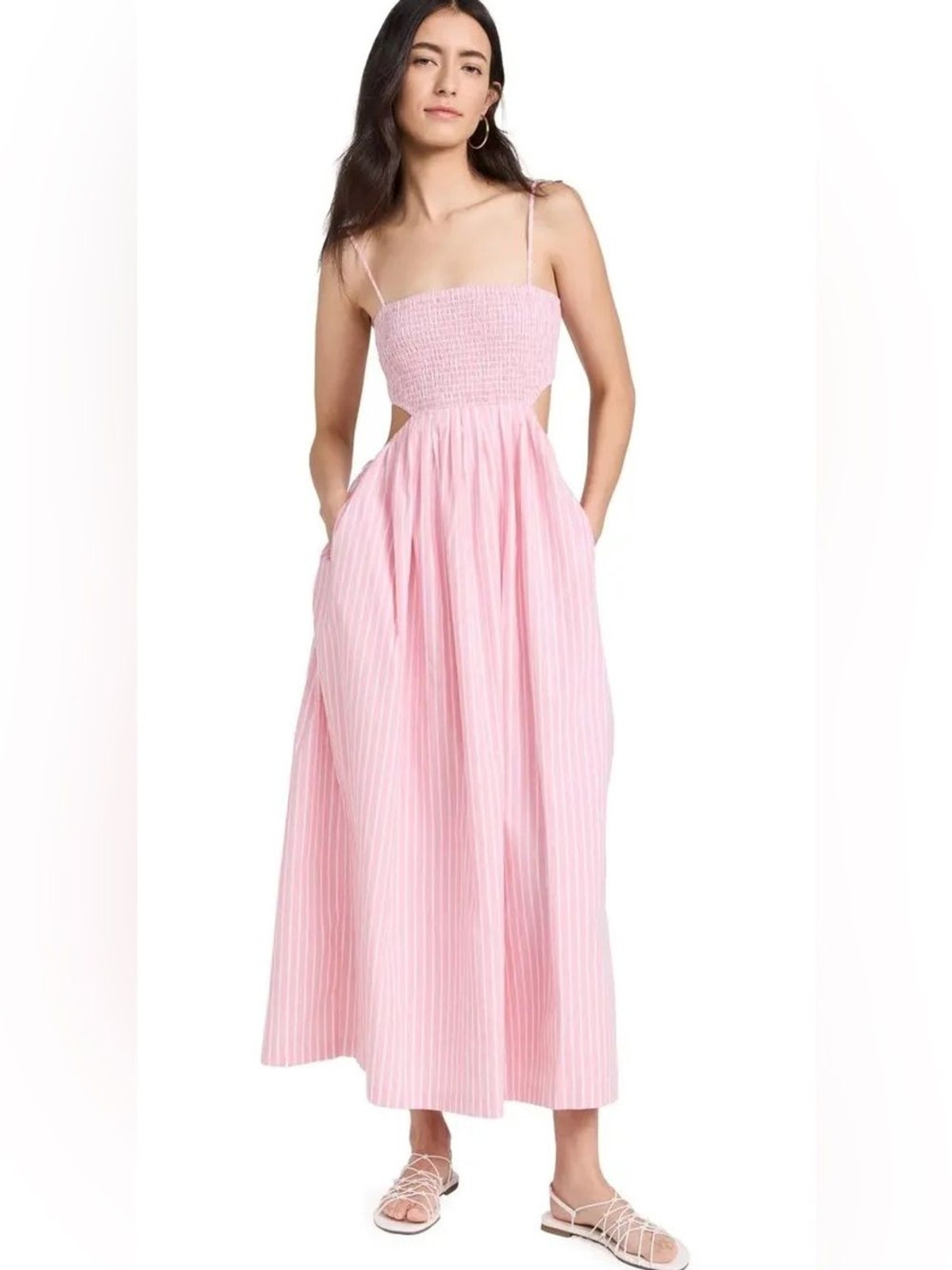 NWT Saylor Smocked Bodice Pink Stripe Maxi Dress, Medium