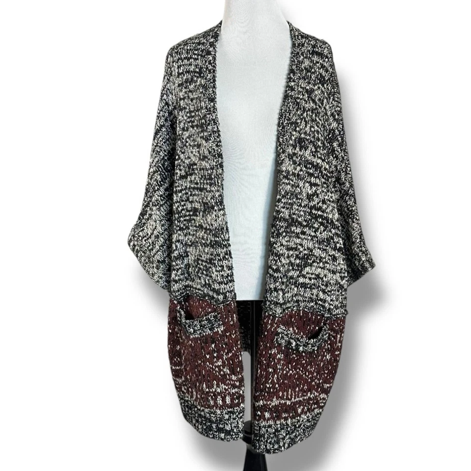 Cardigã Zara malha boêmio robusto tamanho grande quimono suéter meia manga médio - Imagem 2 de 4