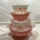 Pyrex Pink Gooseberry Cinderella Set of 4 Vintage Mixing Bowls # 441 442 443 444