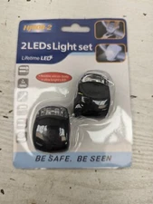 2 Pcs Black Silicone Bicycle Safety LED Head Front & Rear Tail Light Set W5