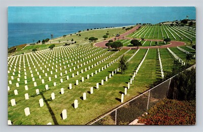 San Diego Point Loma CA Fort Rosecrans National Cemetery Vtg Postcard View 