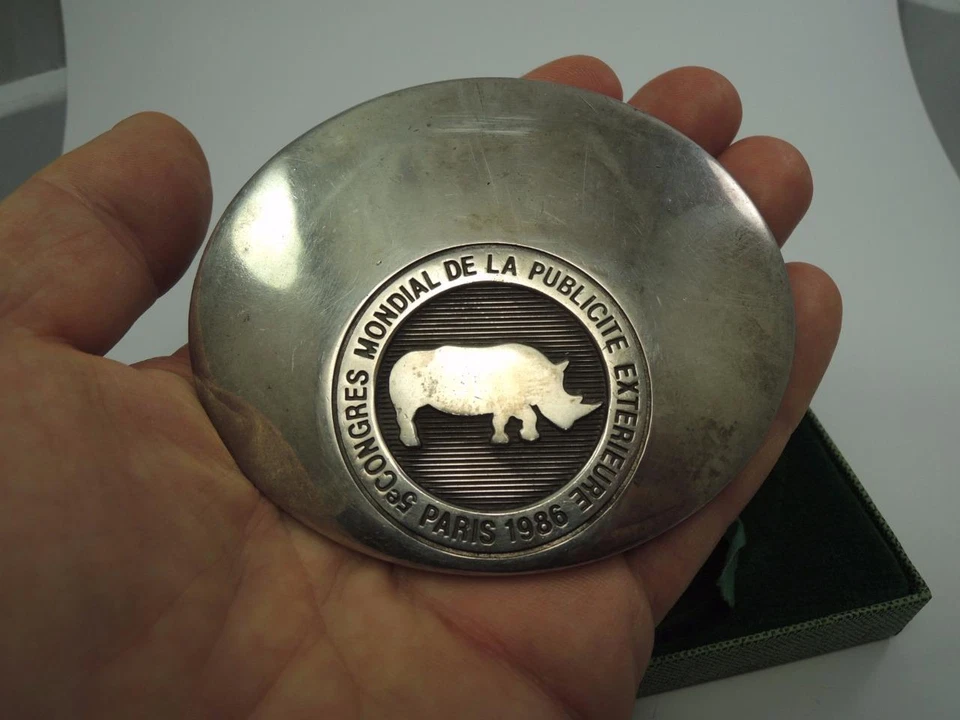 Paris 1986 5th World Congress of External Advertising Oval Nickel Medal + box - Image 4 of 4