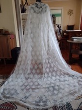 Vintage 1950s Wedding Dress and Headpiece with Detachable Lace Cape