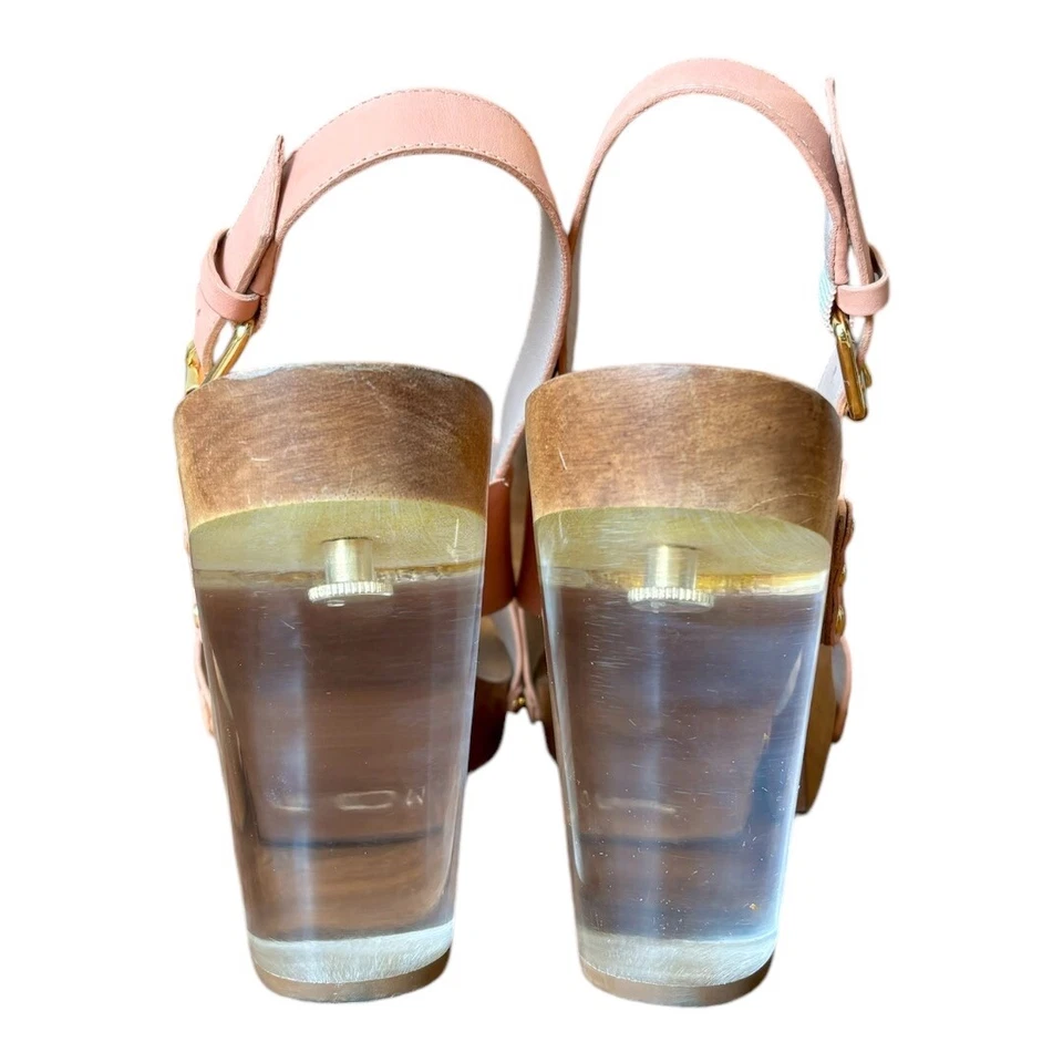 Sandálias femininas de salto alto Trina Turk Penney biqueira aberta Lucite tamanho 10 - Imagem 3 de 4