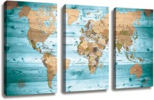 World Map Wall Art Vintage Photos Nautical Decor Canvas Art Wall Decor/3 Piec...