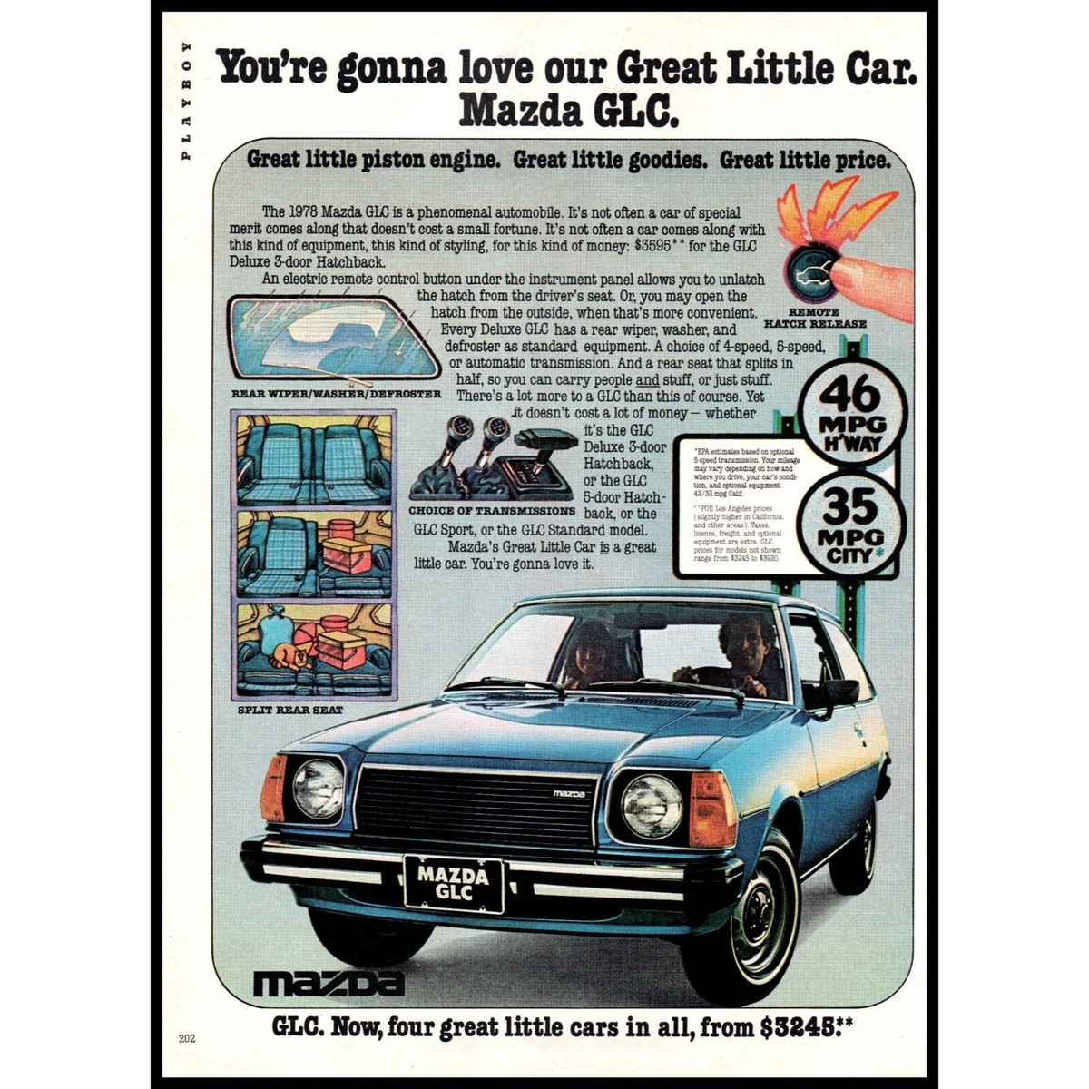 1978 Mazda GLC 2 Door Hatchback Vintage Print Ad Compact Car Wall