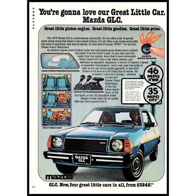 1978 Mazda GLC 2 Door Hatchback Vintage Print Ad Compact Car Wall