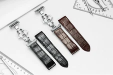 COMPLETE 23MM LEATHER BAND STRAP GATOR FOR CARTIER SANTOS 100 CHRONO XL BLACK