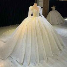 Luxur Ball Gown Wedding Dresses Sweetheart Neck Long Sleeves Lace Sequine A Line