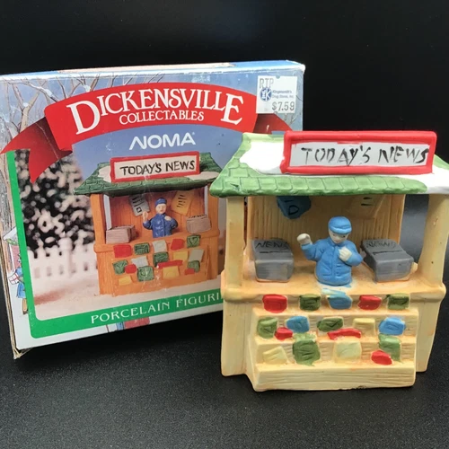 Vintage Dickensville Noma Today's News Porcelain Stand Christmas Village 1991