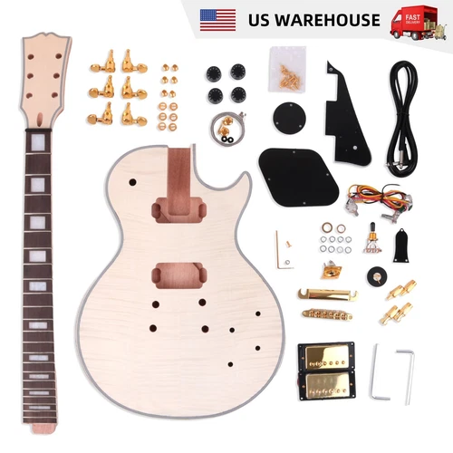 DIY Electric Guitar Kit Binding Flame Maple Top Archtop LP FREE SHIPPING