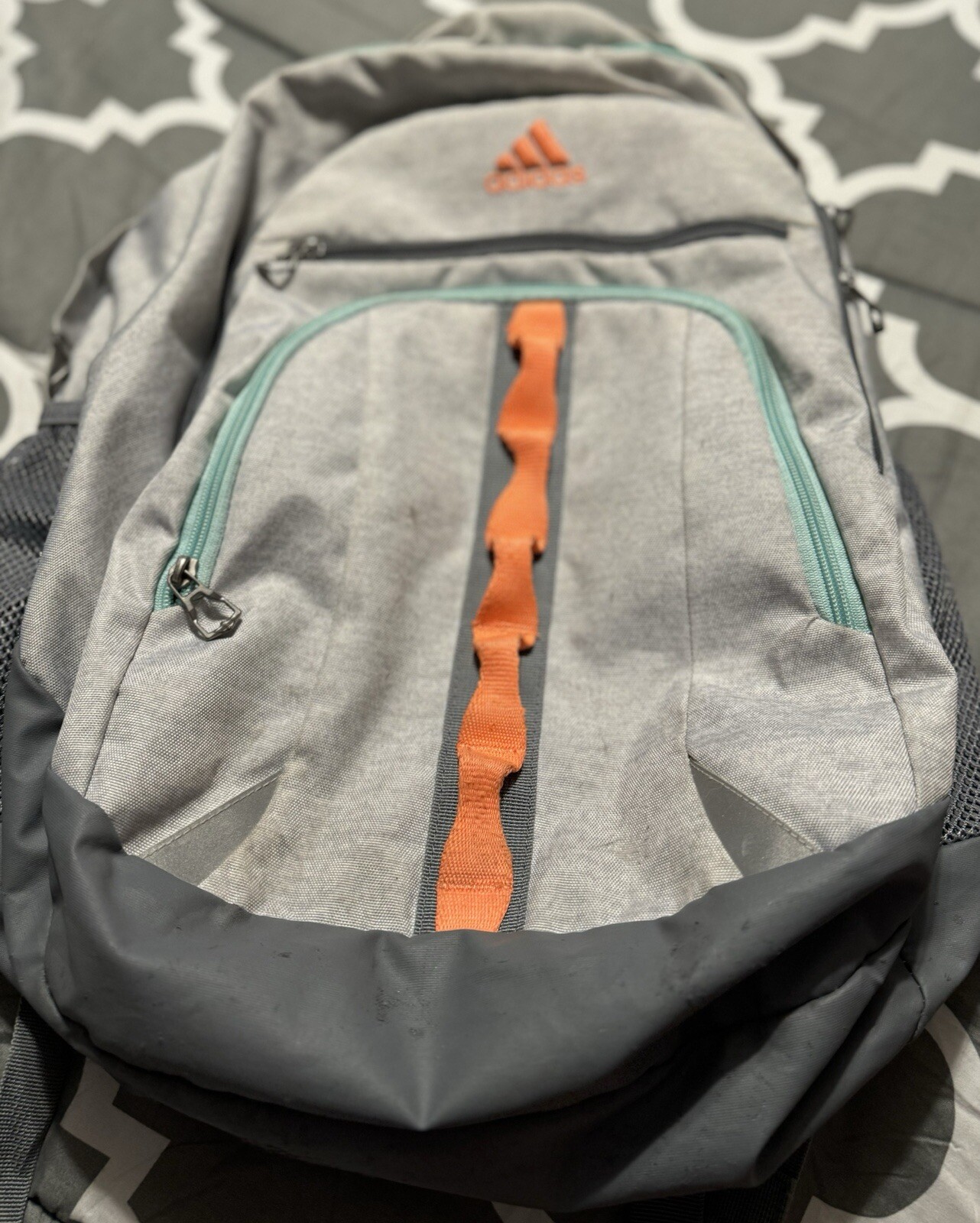Adidas Girls Backpack Gray -Coral -Turquoise /Load Spring Laptop Area Padded