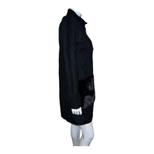 DKNY Women's Faux-Fur-Pocket Walker Coat Black Wool Blend Petite Extra Small NWT - Picture 6 of 11