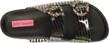 Betsey Johnson Shoes Misty Crystal Buckle Slide Sandals Black/Multi 5, 6