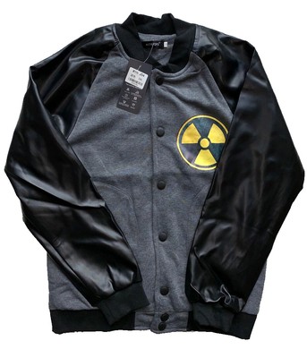 Radioactive Symbol Varsity Jacket Men's SM/MED NEW with tag Button-up black grey