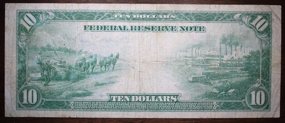 1914 $10 Federal Reserve Note Large Size Minneapolis IL FINE CONDITION Circ P23 - Image 2 of 2