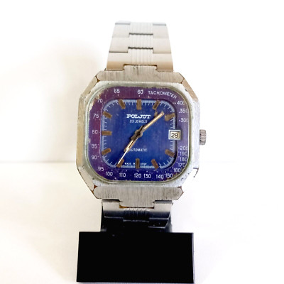 Soviet Watch Poljot Automatic Movement Vintage Men's Wristwatch Blue Dial