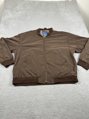 VINTAGE Faconnable Jacket Mens XL Brown Bomber Zip Up Lined Wool Ribbing  Vented